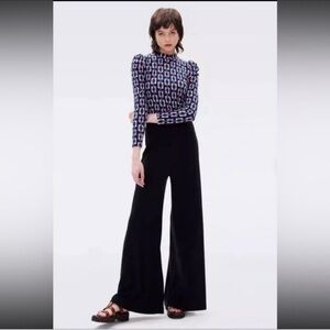 🔥FINAL SALE🔥Diane Von Furstenberg 100% Silk Wide Leg Black Pants Size L